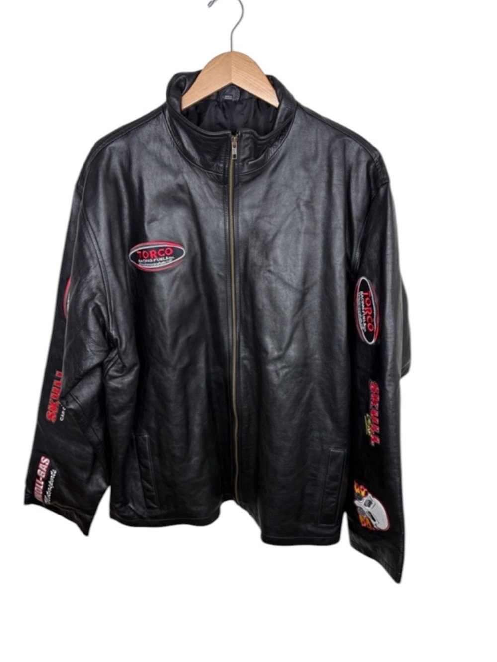 Torco Racing Black Leather Full Zip Jacket Men Size XL